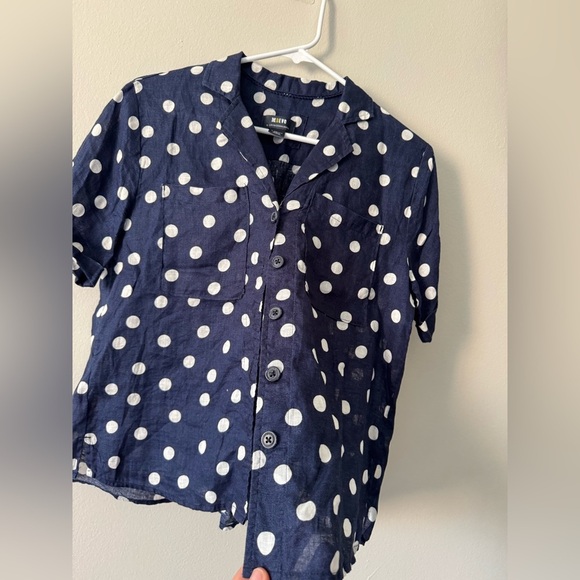 Anthropologie Maeve Women Buttondown Surf Linen Navy Dot Shirt Top Sz XS - Picture 6 of 13